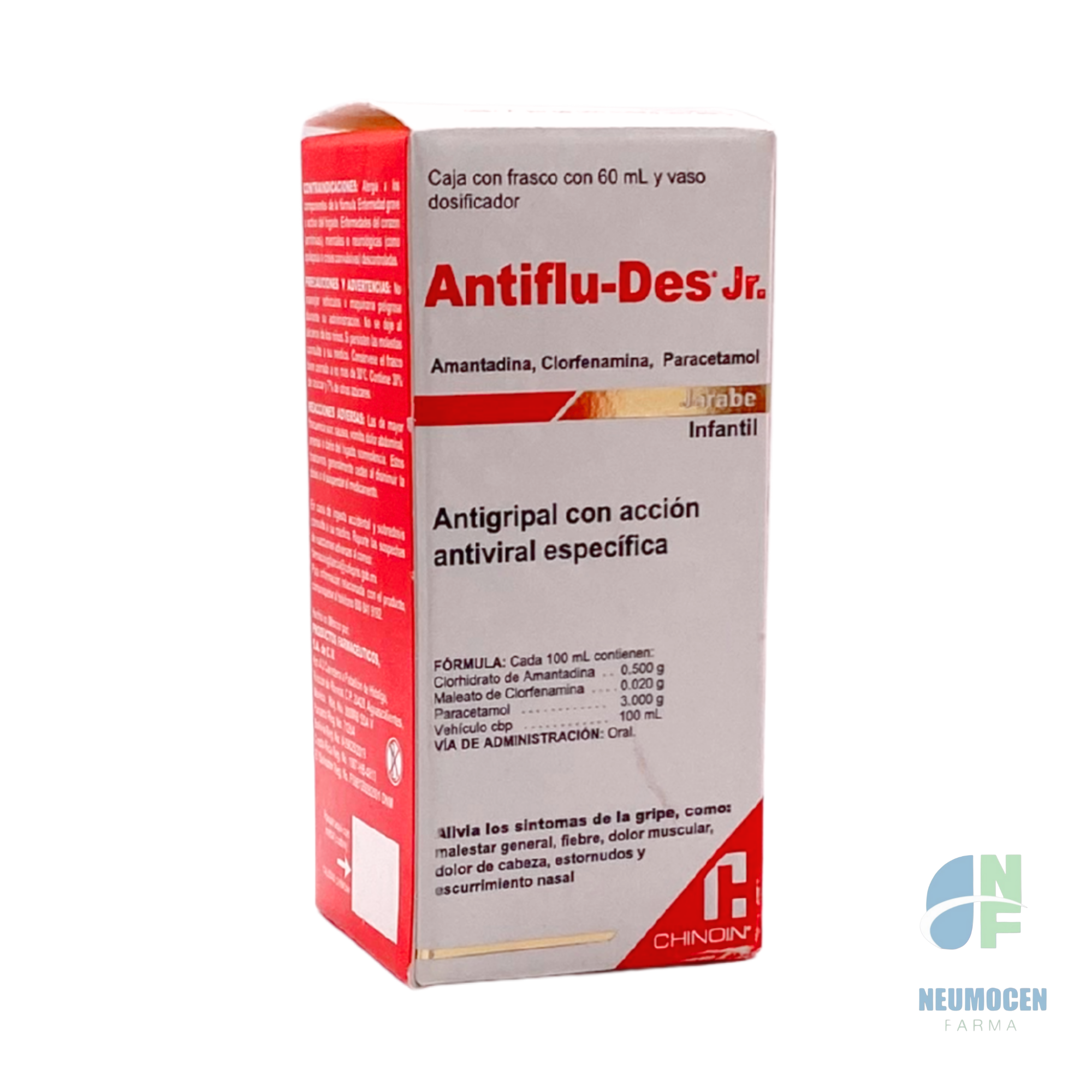 Caja con frasco con 60 ml y vaso dosificador