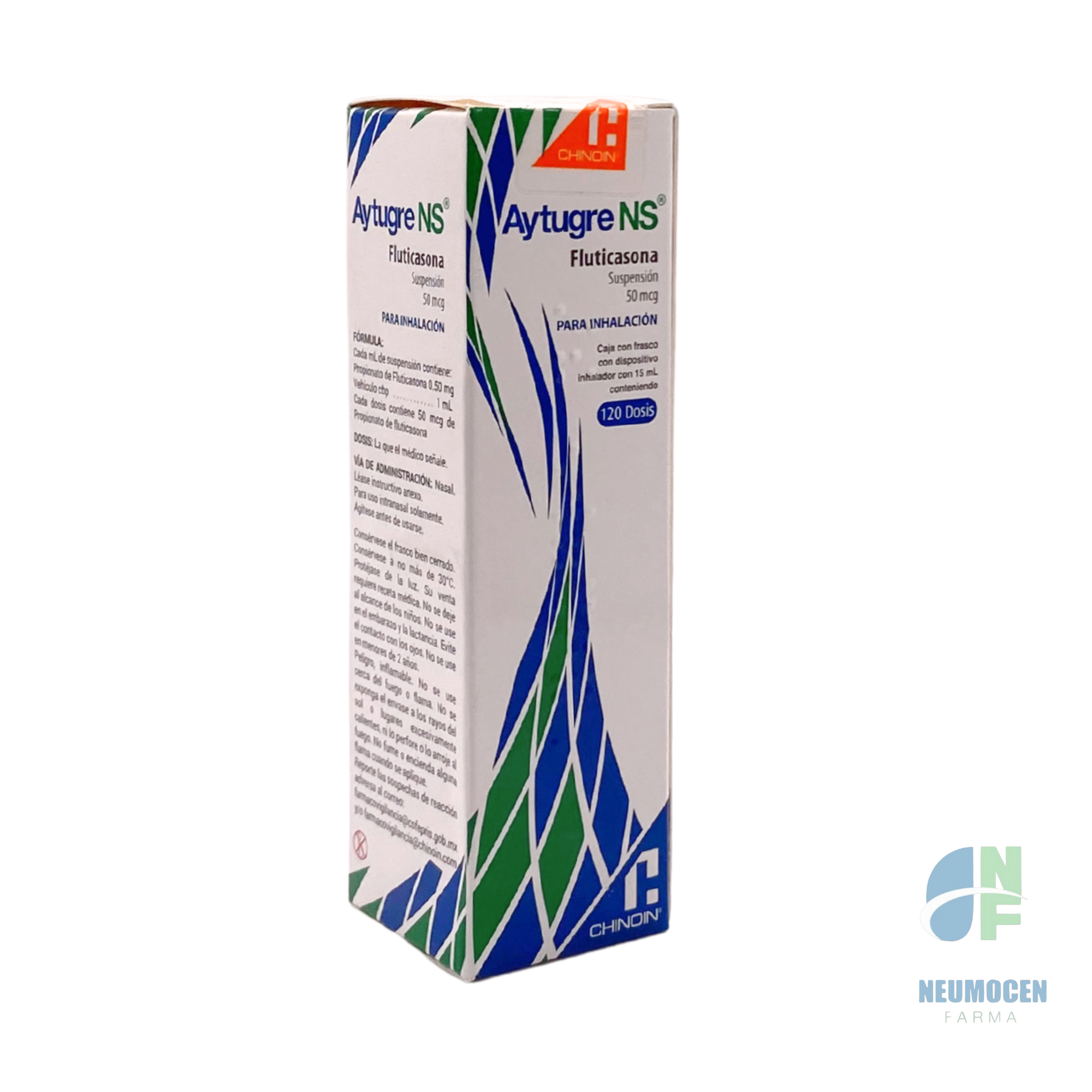 Caja con frasco con dispositivo inhalador con 15 ml