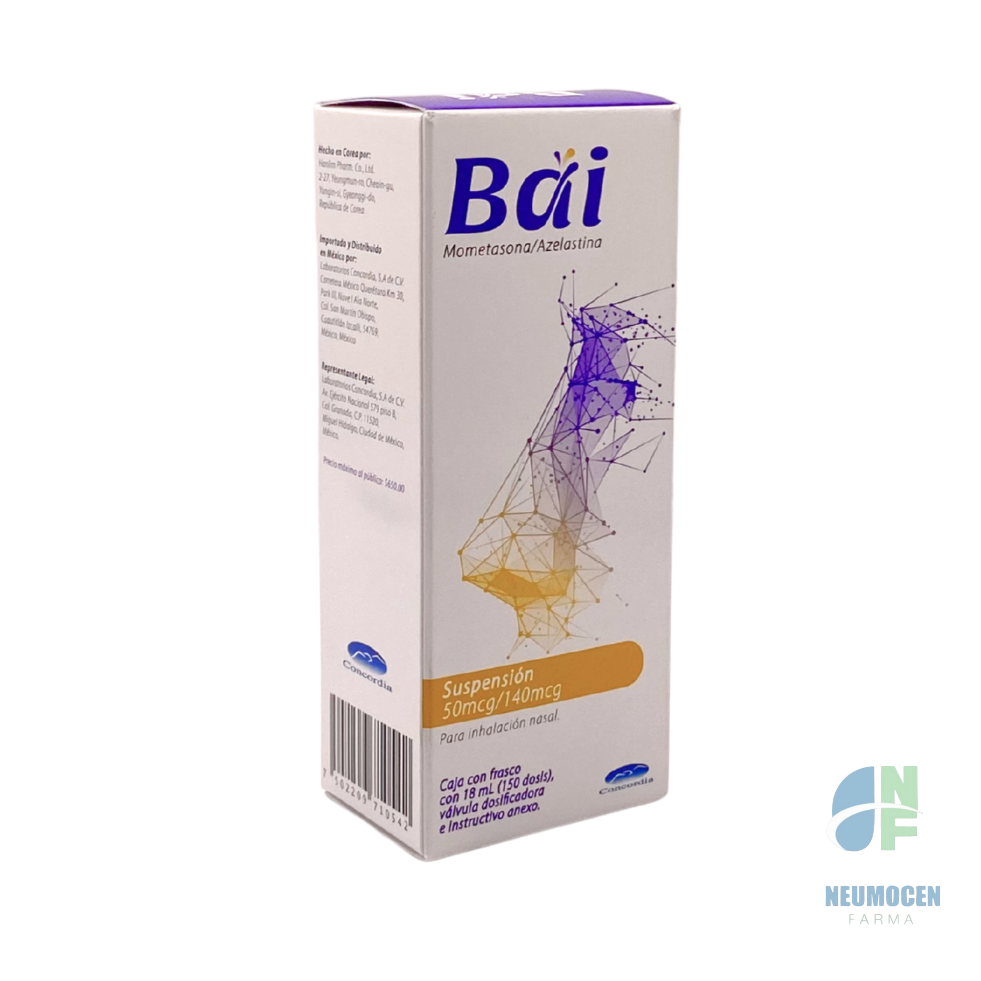 Caja con frasco con 18 ml y (150 dosis) y válvula dosificadora