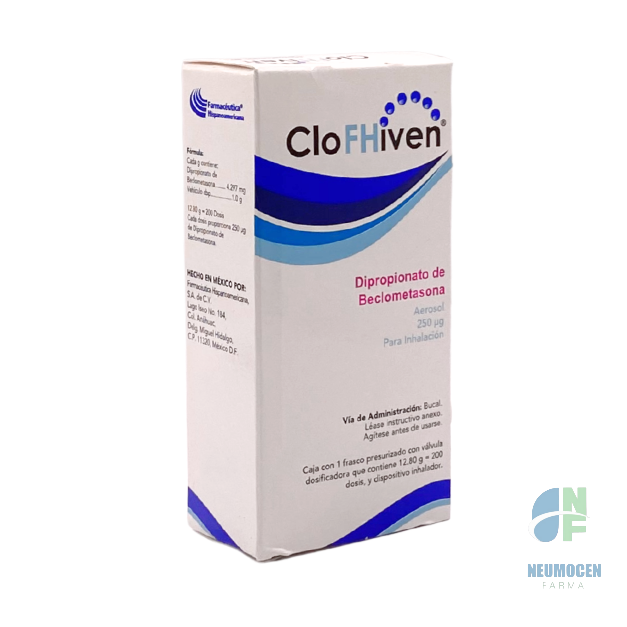 Caja con 1 frasco presurizado con válvula dosificadora que contiene 12.80 g = 200 dosis y dispositivo inhalador