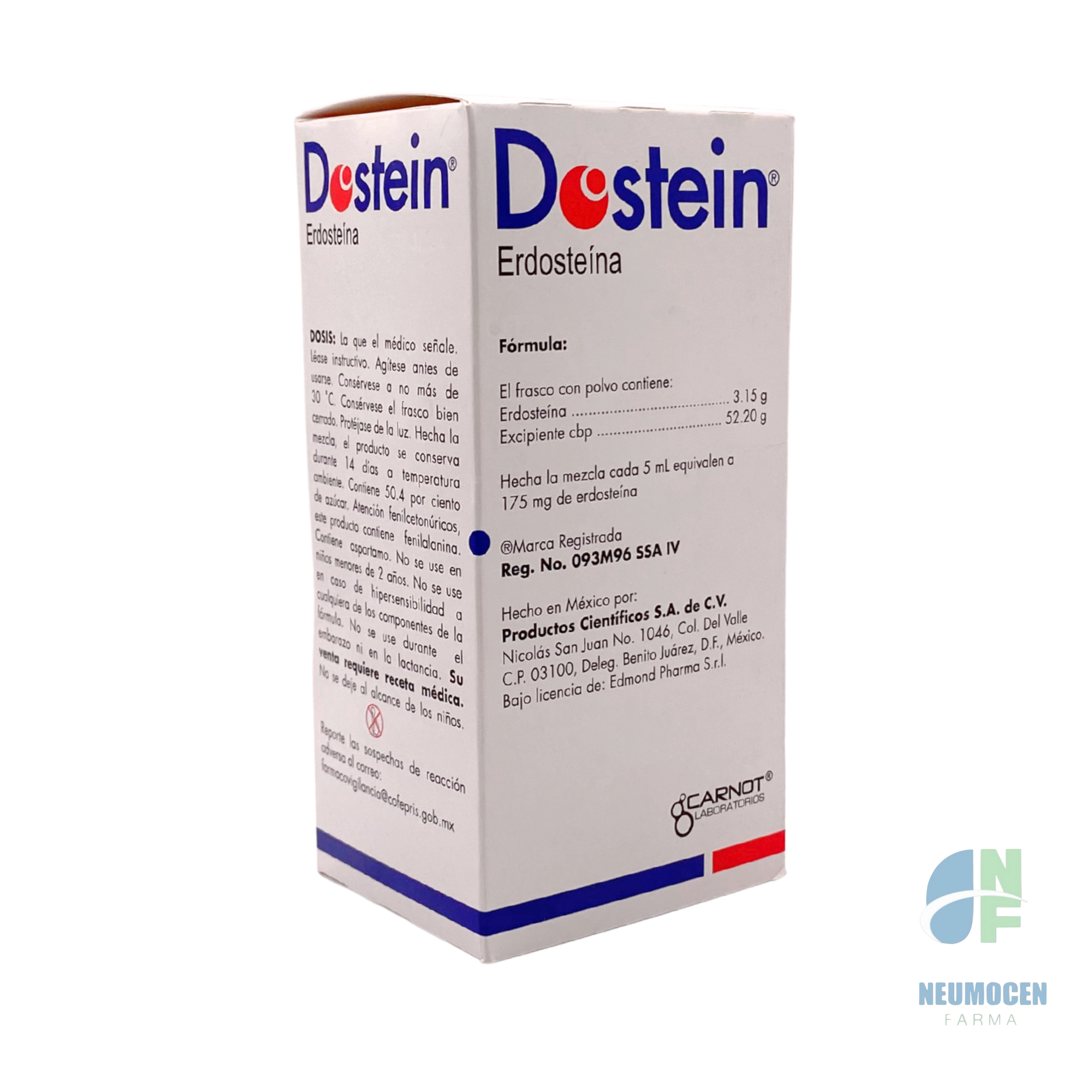 Caja con frasco con polvo para 90 ml y medida dosificadora