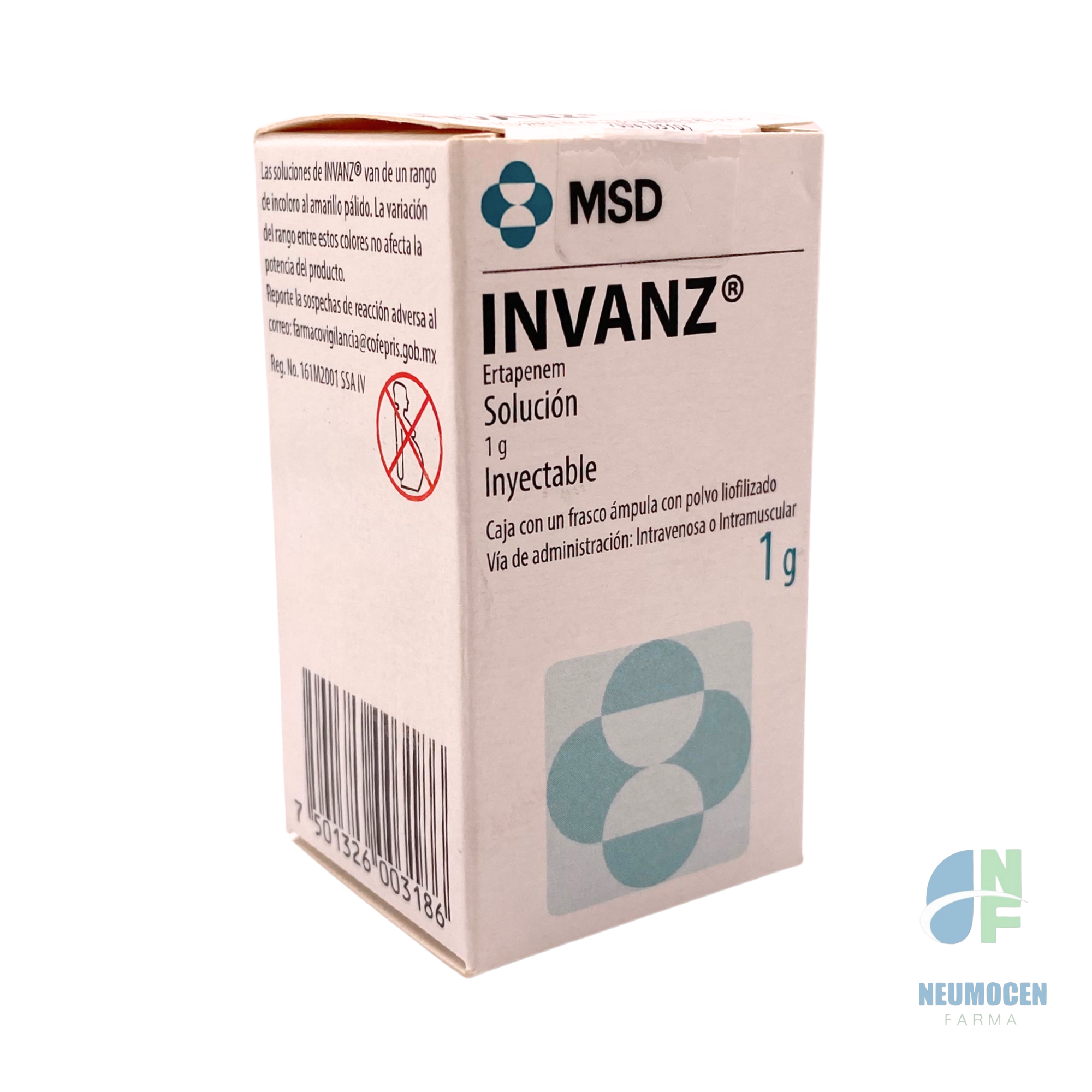 Caja con un frasco ámpula con polvo liofilizado