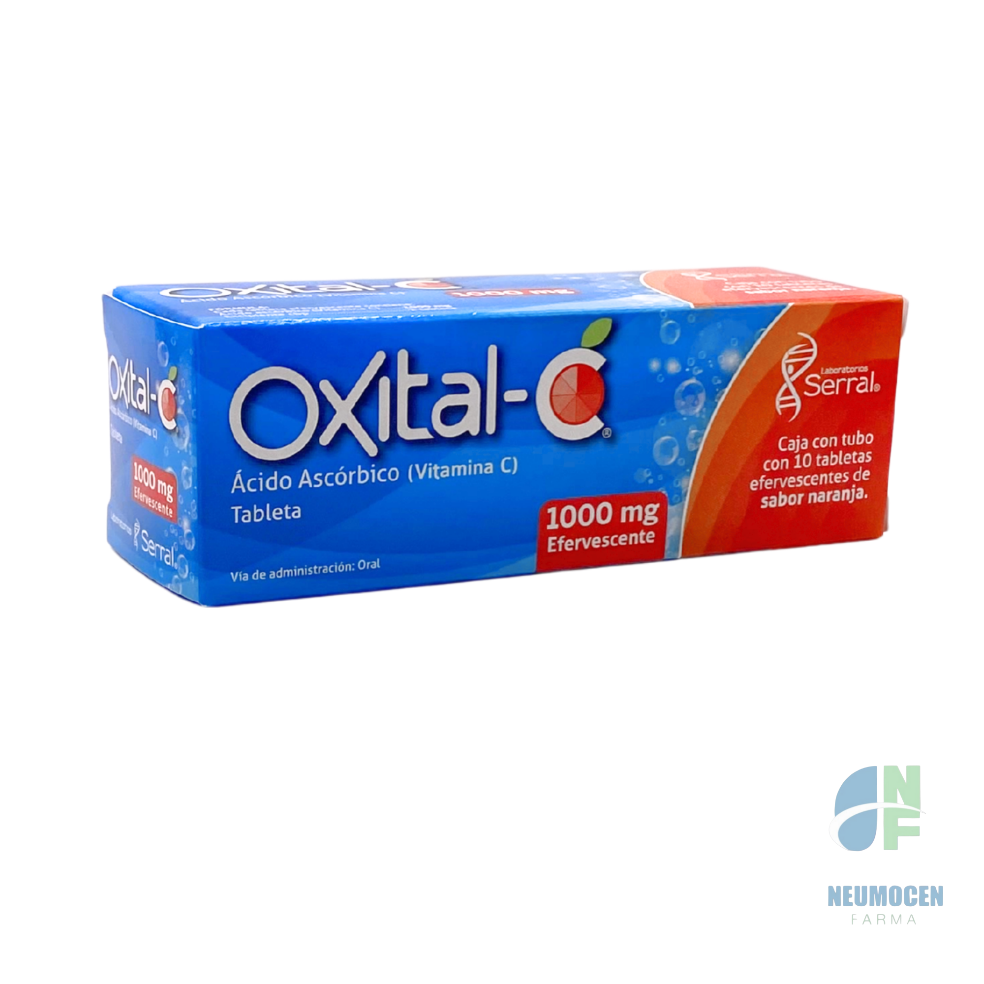 Caja con un tubo con 10 tabletas efervescentes sabor naranja