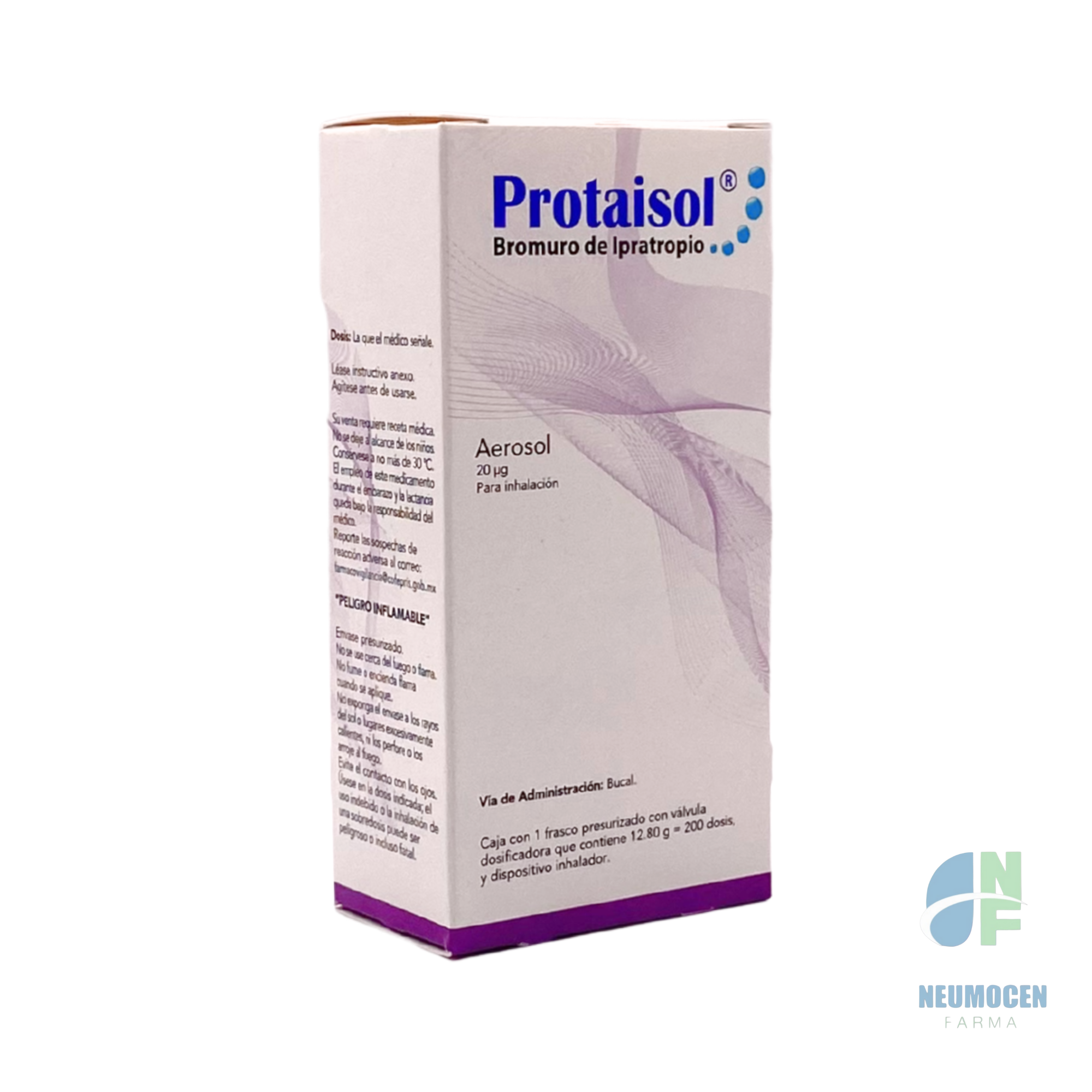 Caja con 1 frasco presurizado con válvula dosificadora que contiene 12.80 g = 200 dosis y dispositivo inhalador