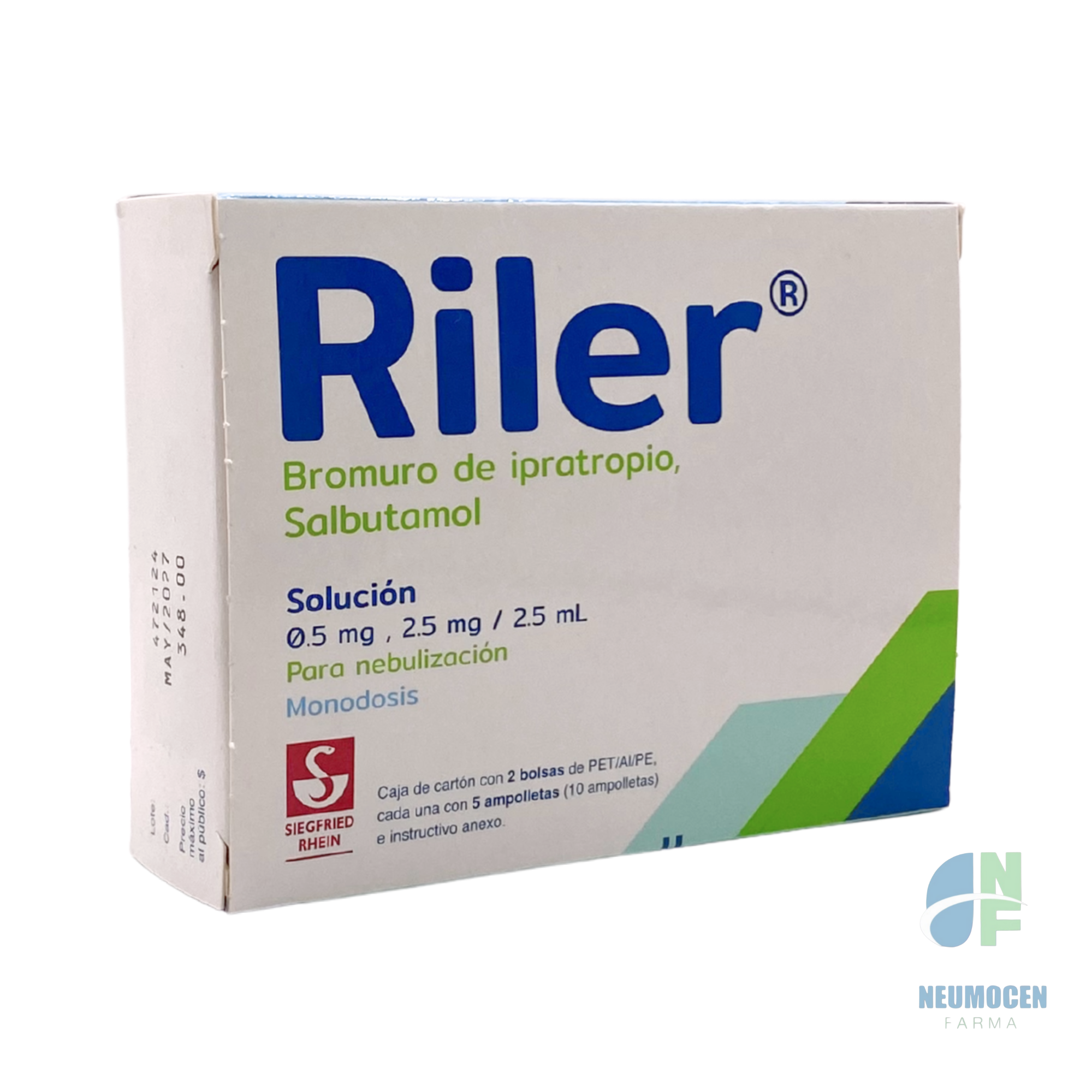 Caja de cartón con 2 bolsas PET/AI/PE, cada una con 5 ampolletas (10 ampolletas) e instructivo anexo