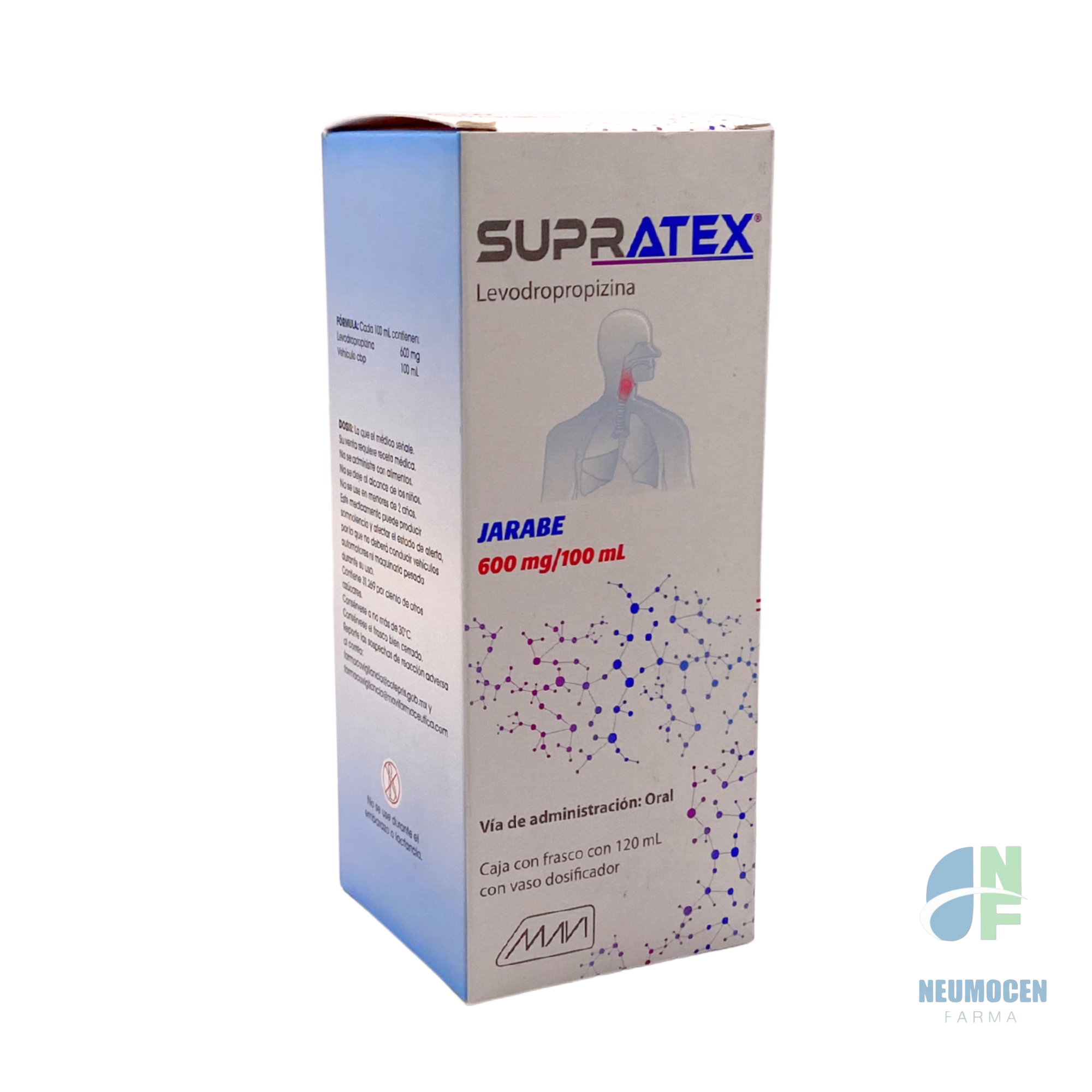 Caja con un frasco con 120 ml con vaso dosificador