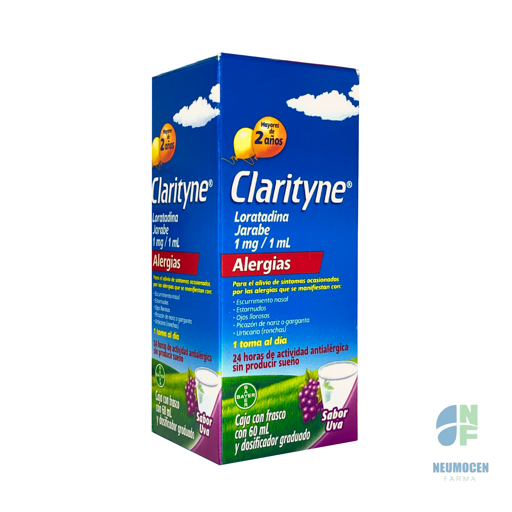 Caja con frasco con 60 ml y vaso dosificador