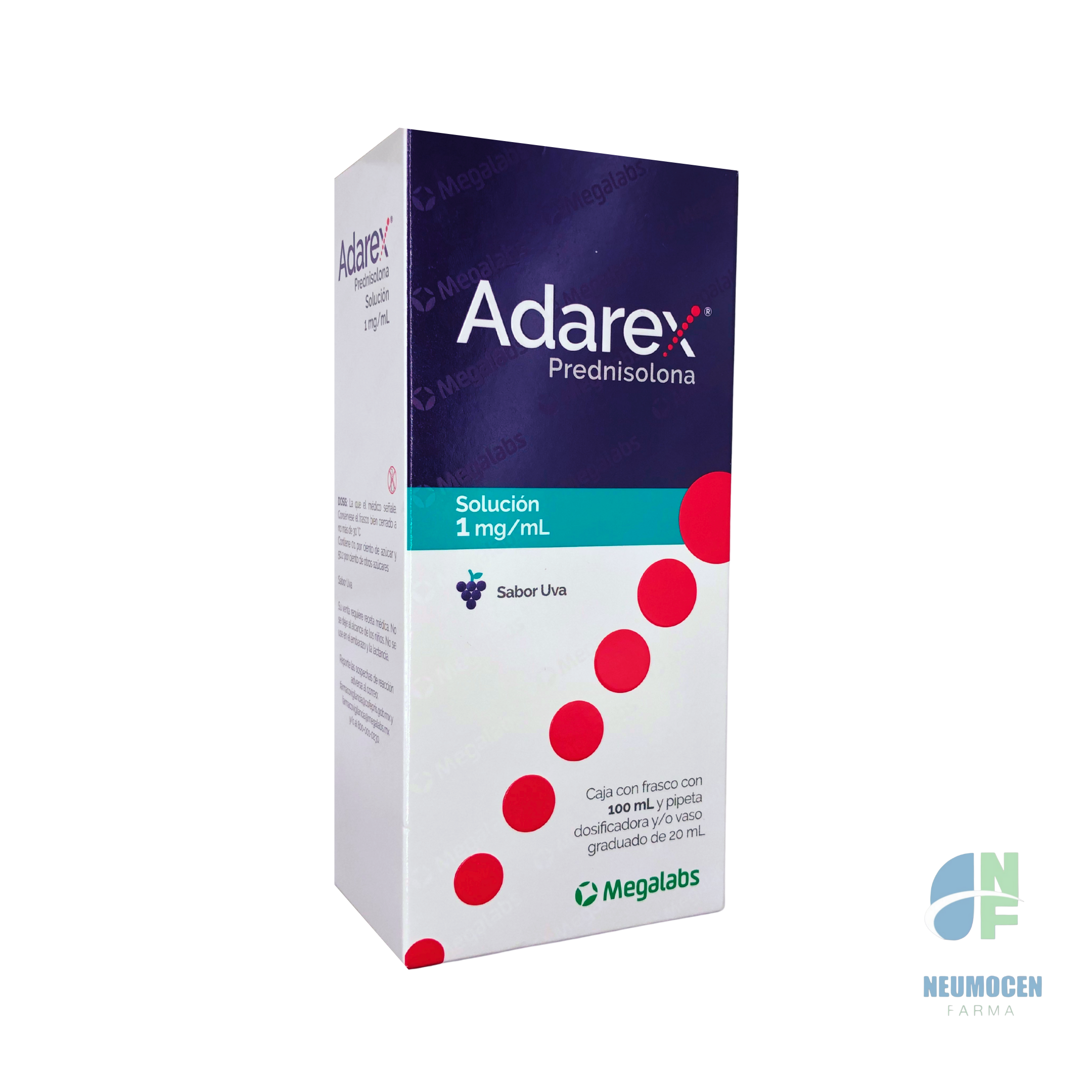 Caja con frasco con 100 ml y pipeta dosificadora y/o vaso graduado de 20 ml