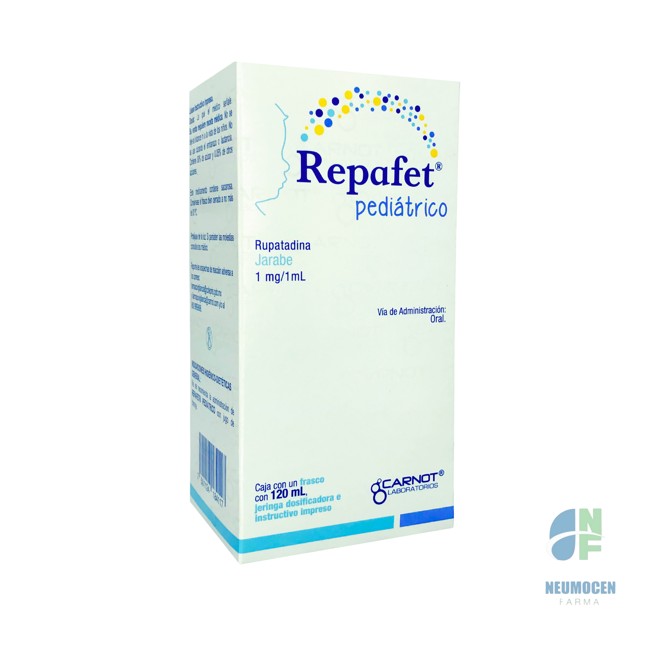 Caja con un frasco con 120 ml, jeringa dosificadora e instructivo impreso