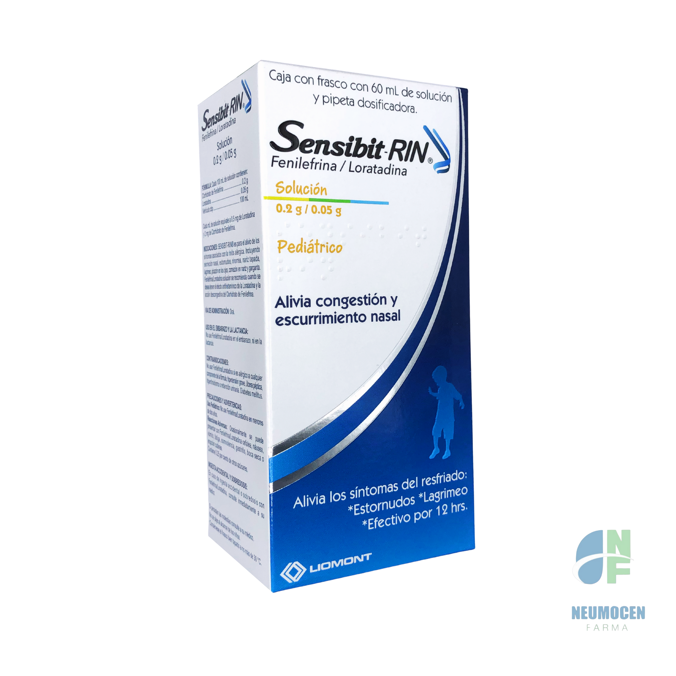 Caja con frasco con 60 ml de solución y pipeta dosificadora