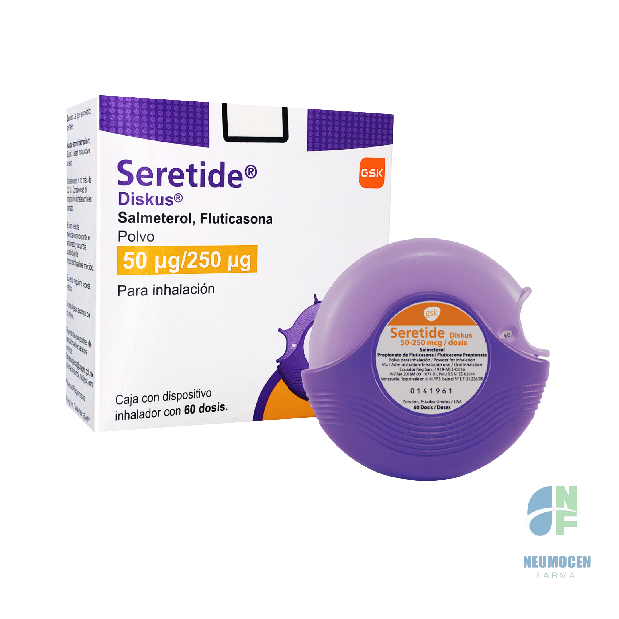 Caja con dispositivo inhalador con 60 dosis