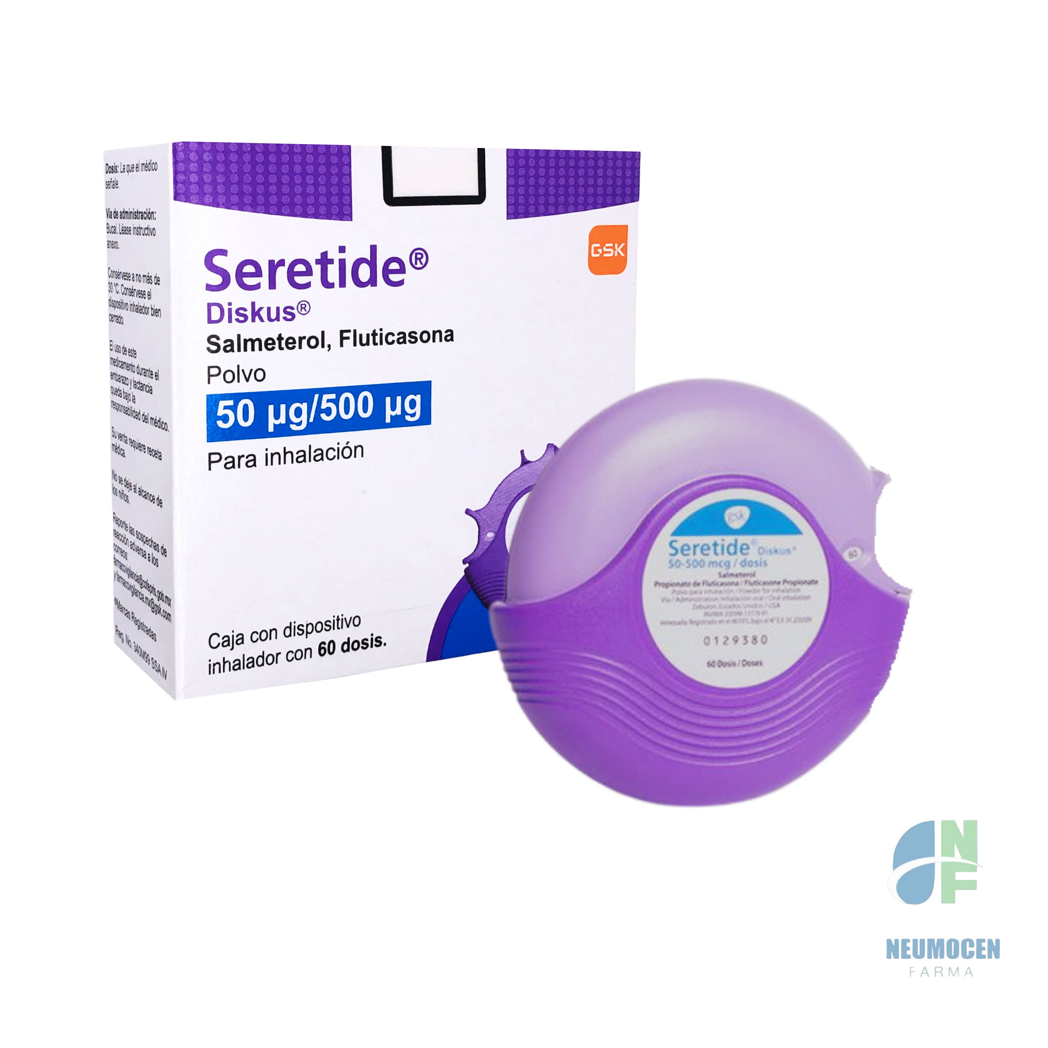 Caja con dispositivo inhalador con 60 dosis