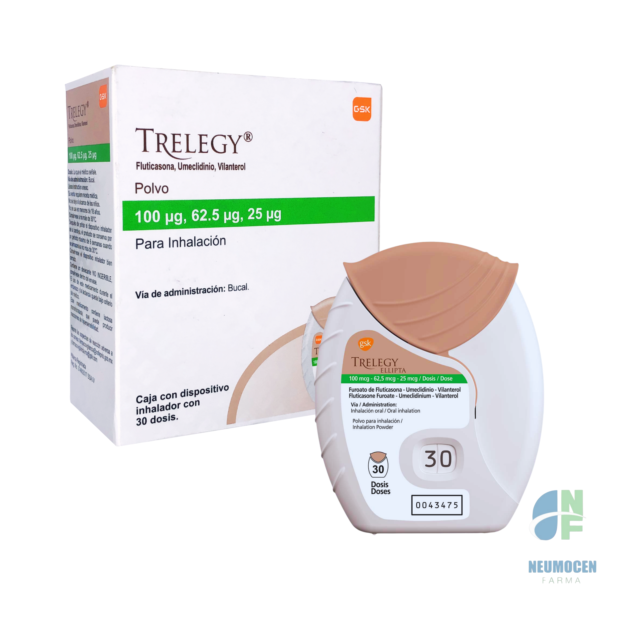 Caja con dispositivo inhalador con 30 dosis