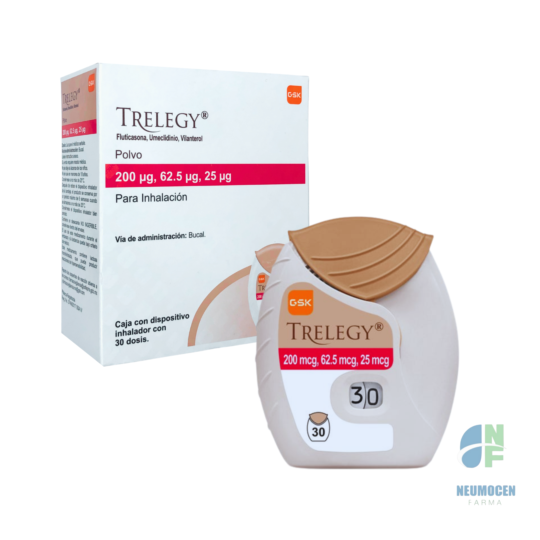 Caja con dispositivo inhalador con 30 dosis