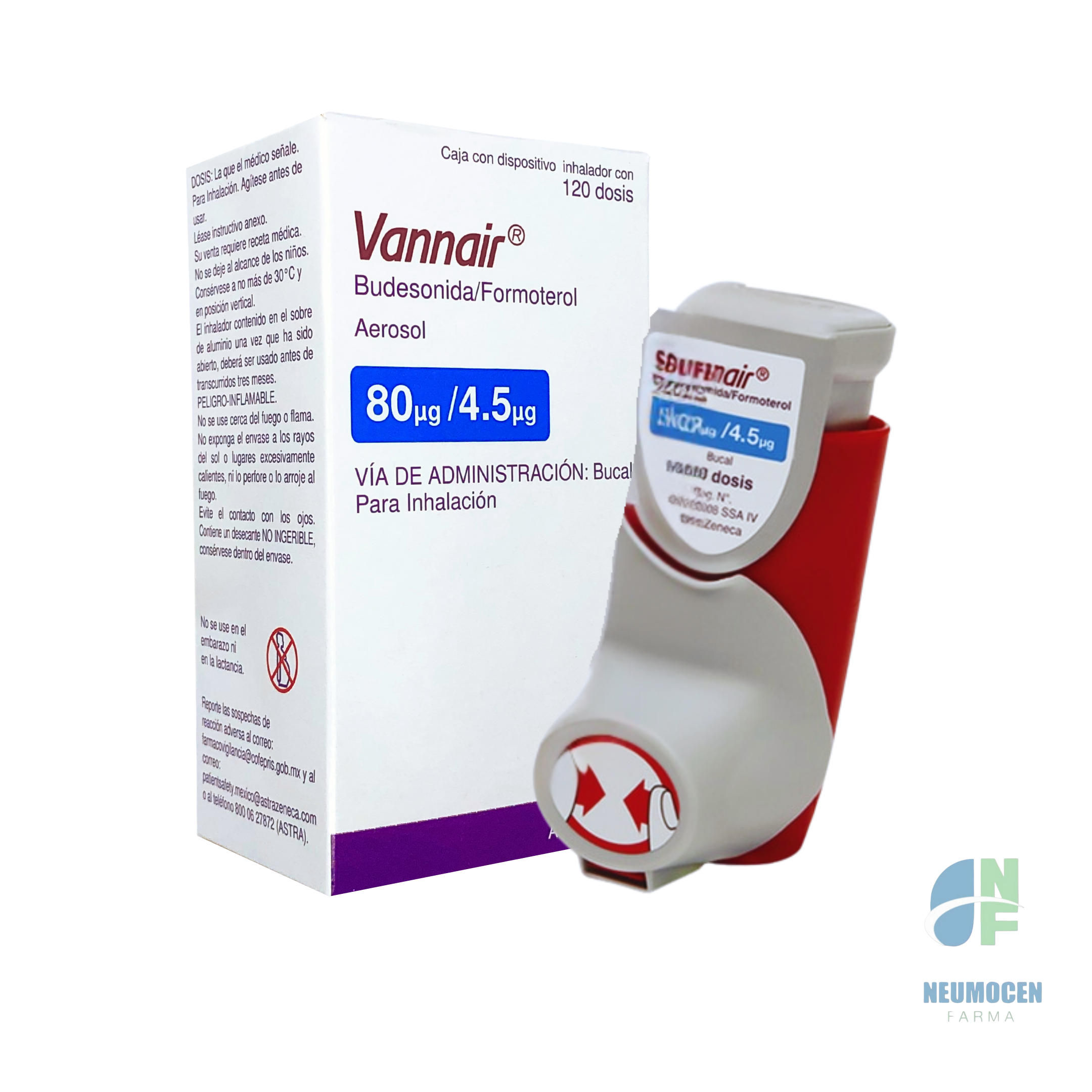 Caja con dispositivo inhalador con 120 dosis