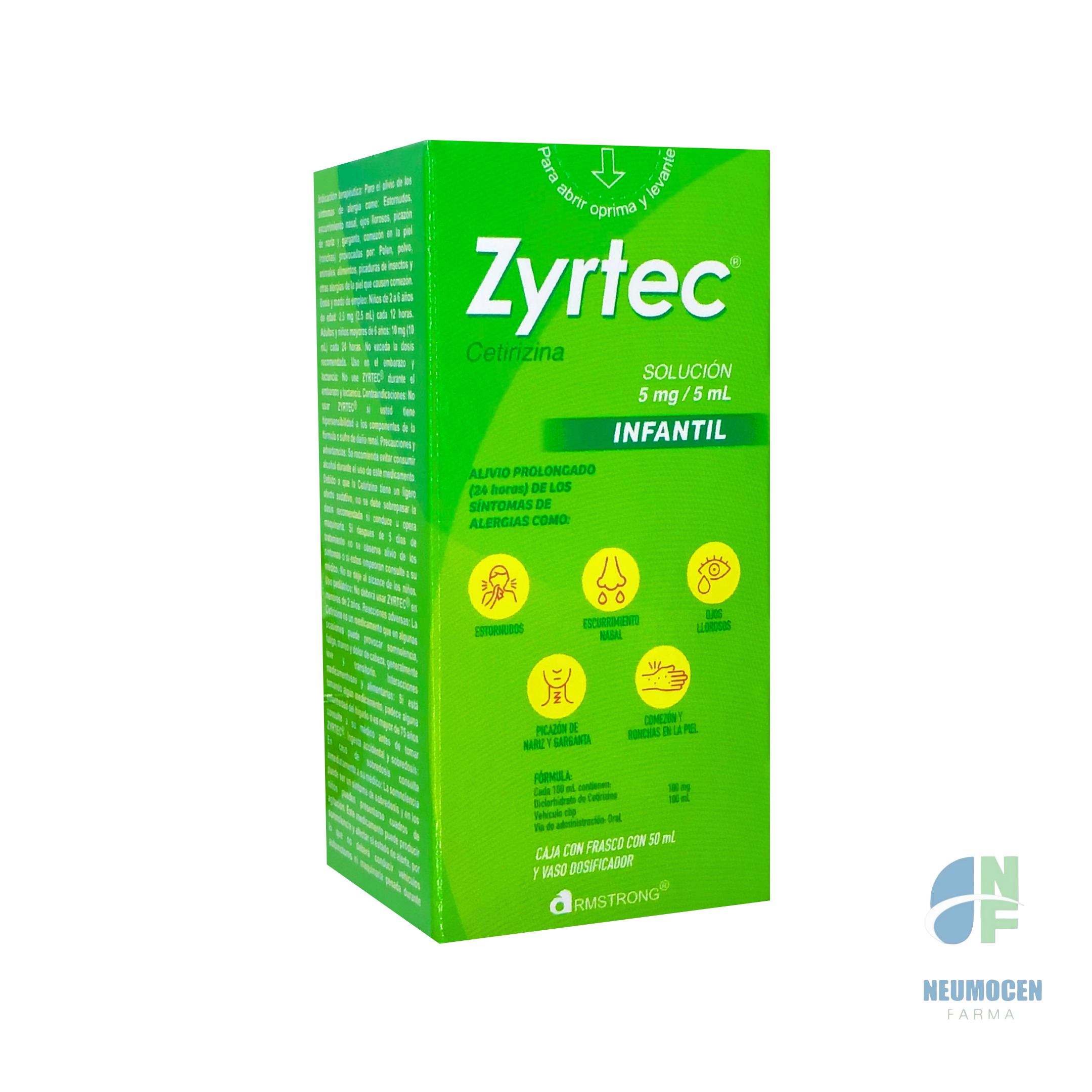 Caja con frasco con 50 ml y vaso dosificador