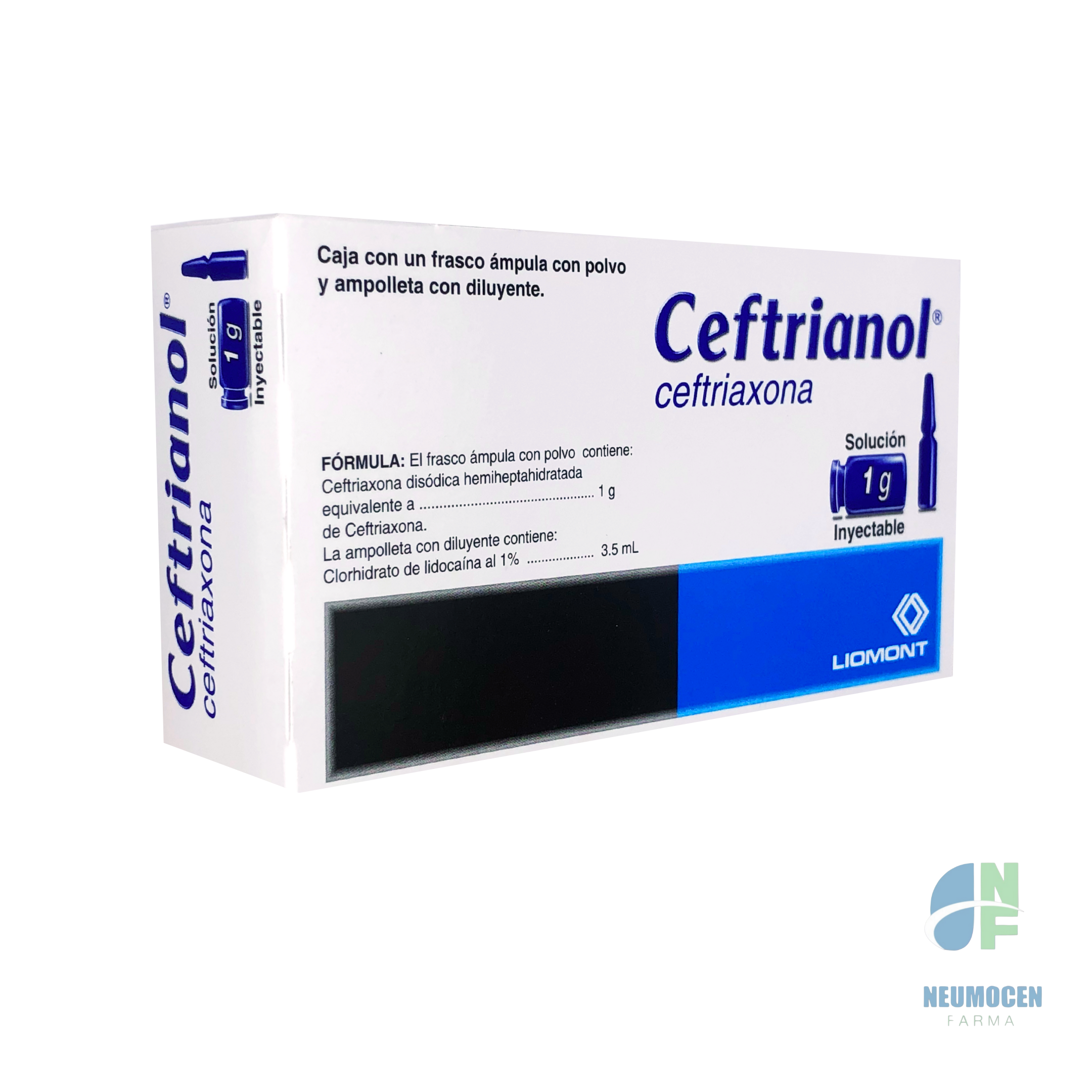 Caja con un frasco ámpula con polvo y ampolleta con diluyente