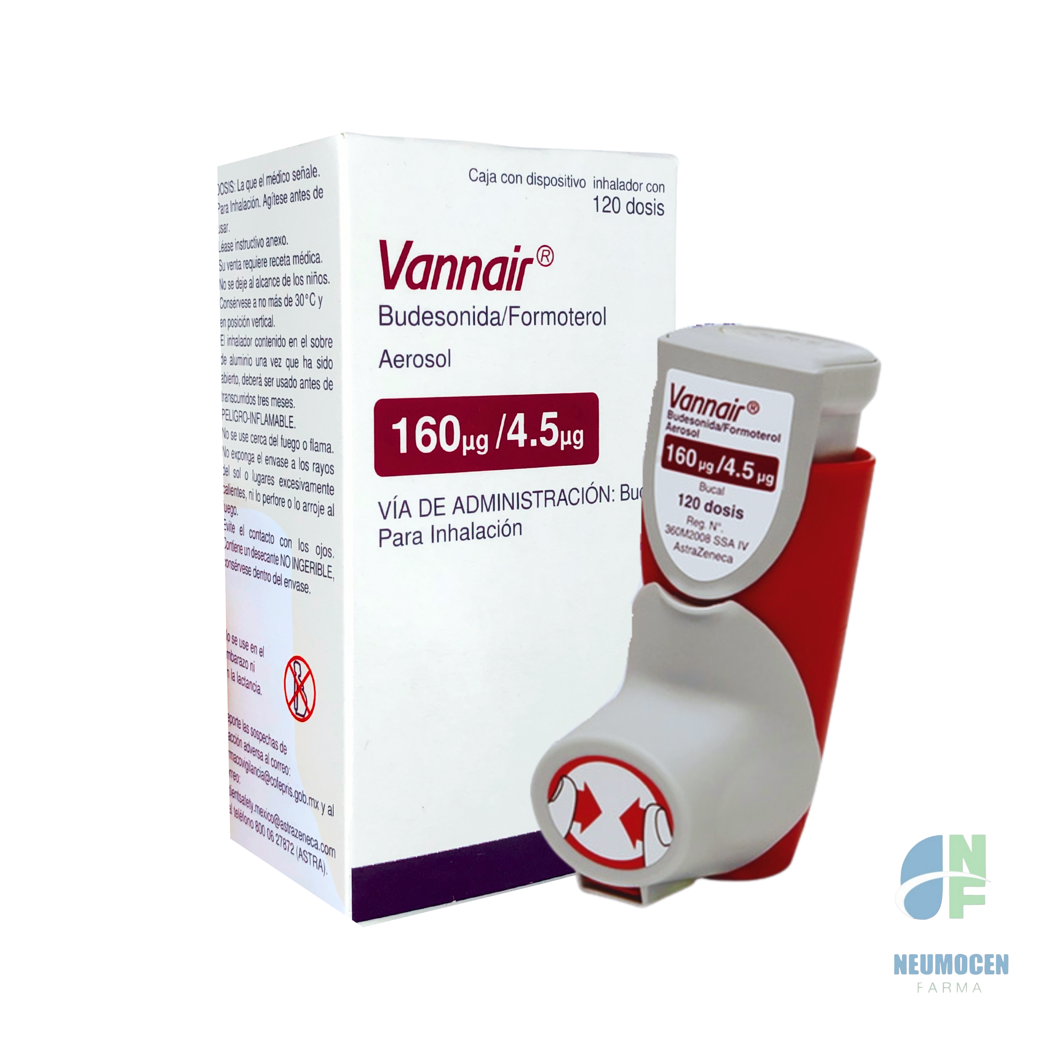 Caja con un dispositivo inhalador con 120 dosis