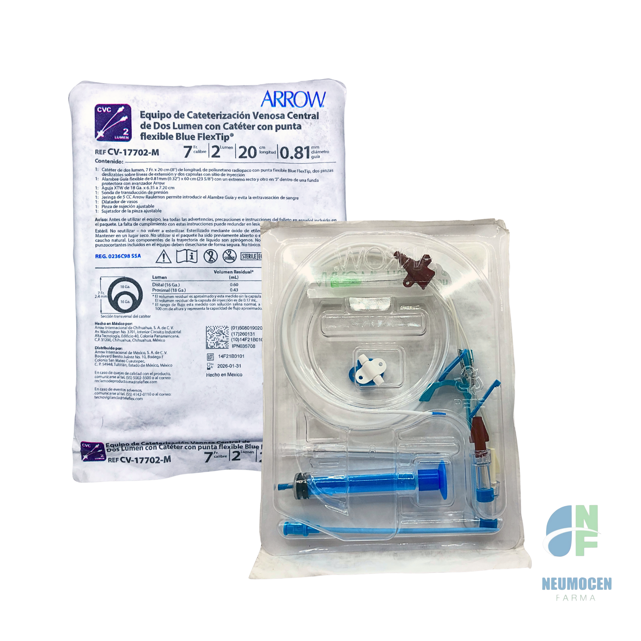 Catéter Venoso Central Arrow 7fr 2 Lumen parte trasera