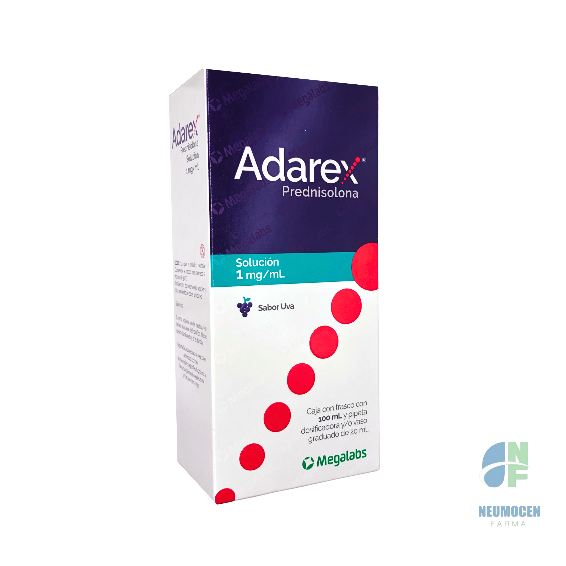 Caja con frasco con 100 ml y pipeta dosificadora y/o vaso graduado de 20 ml