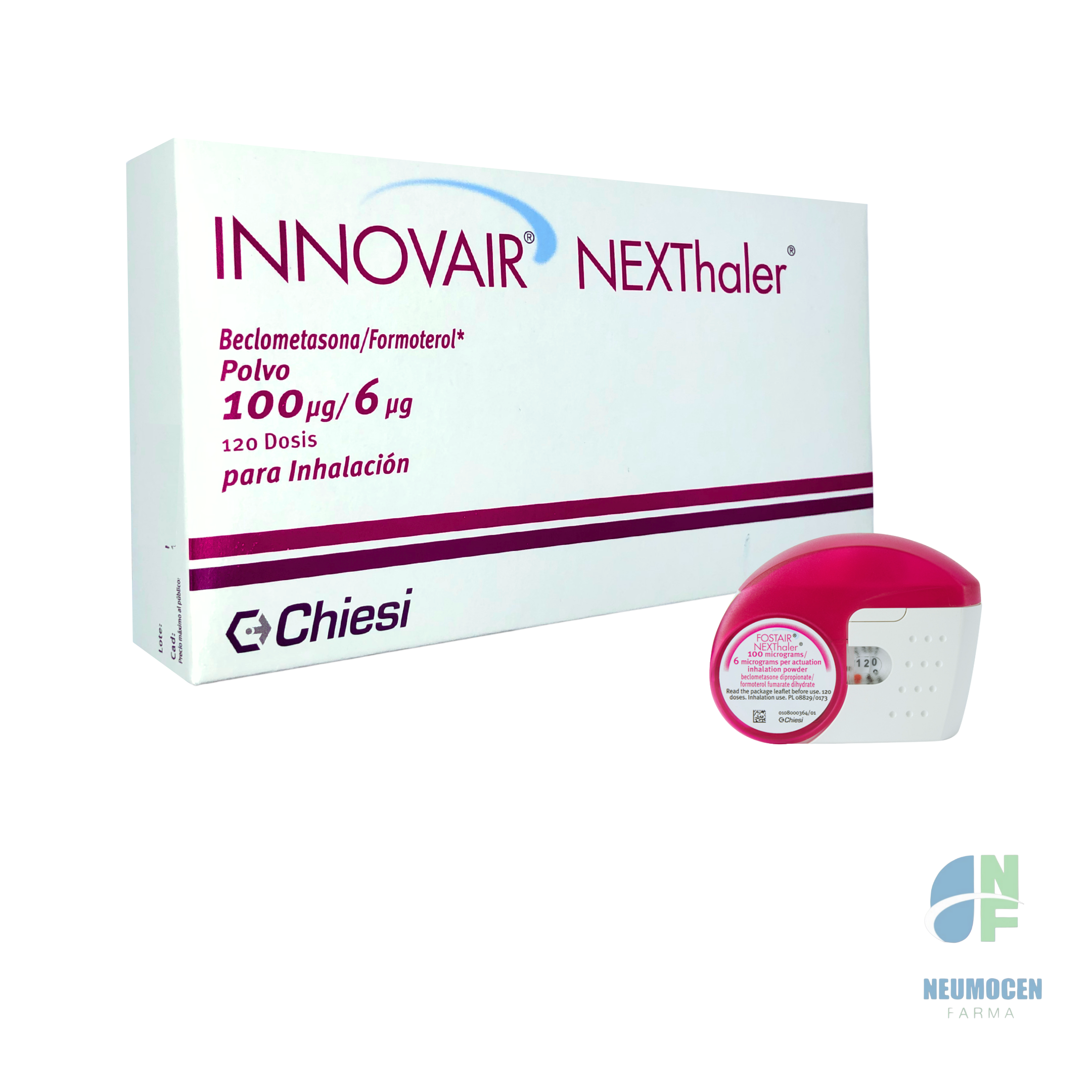 Caja con un dispositivo inhalador con 120 dosis