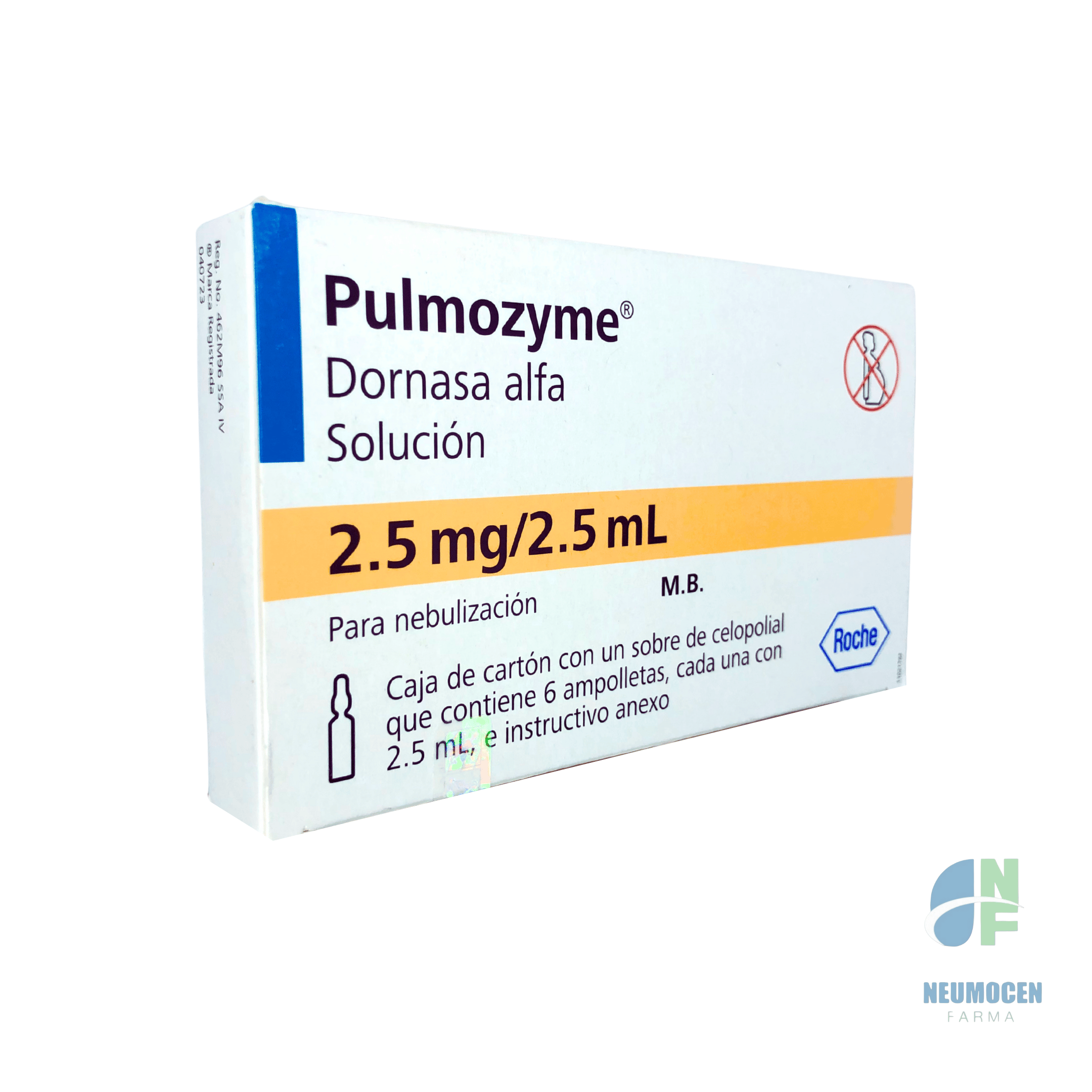 Caja de cartón con un sobre de celopolial que contiene 6 ampolletas, cada una con 2.5 ml, e instructivo anexo 