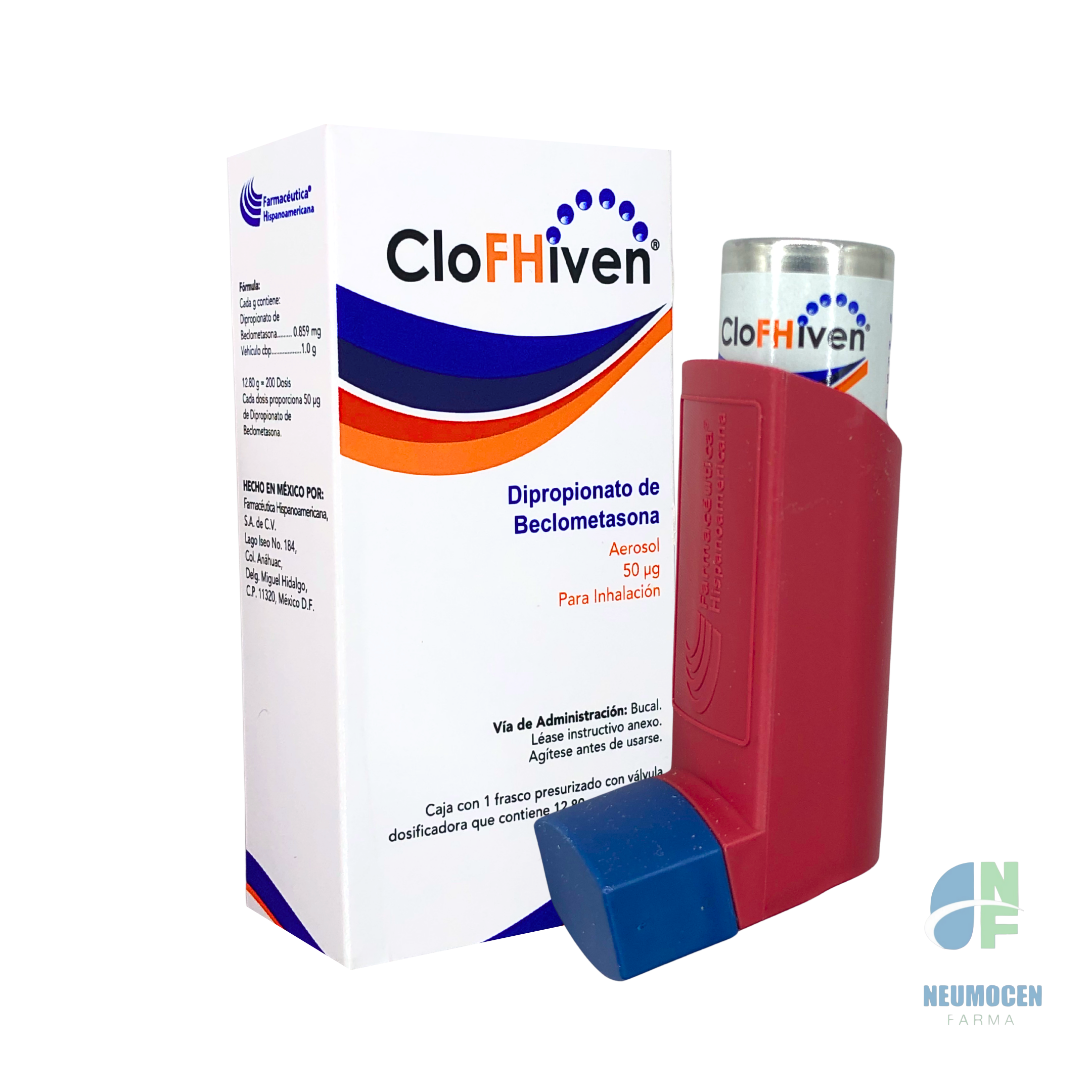 Caja con 1 frasco presurizado con válvula dosificadora que contiene 12.80 g = 200 dosis y dispositivo inhalador