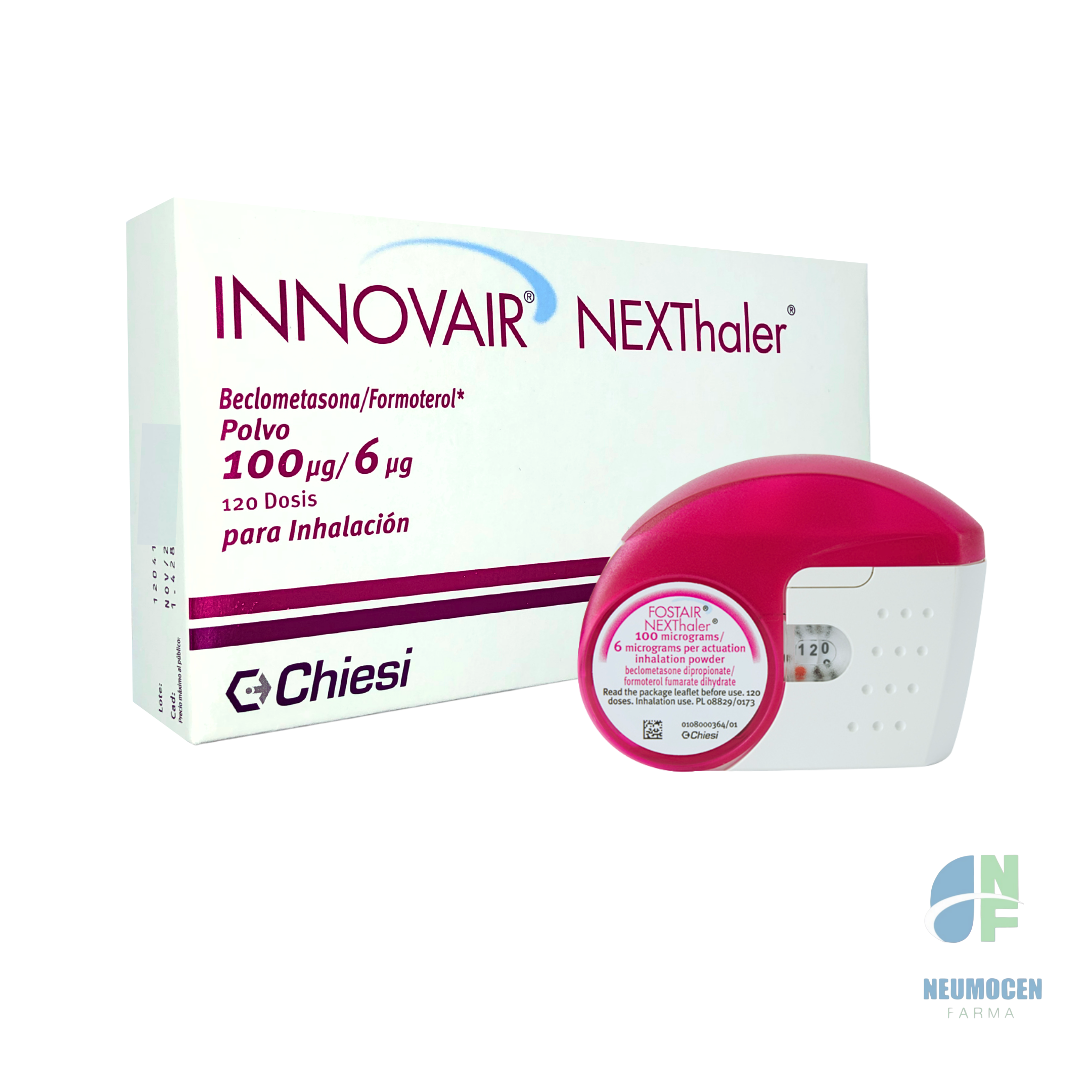 Caja con un dispositivo inhalador con 120 dosis