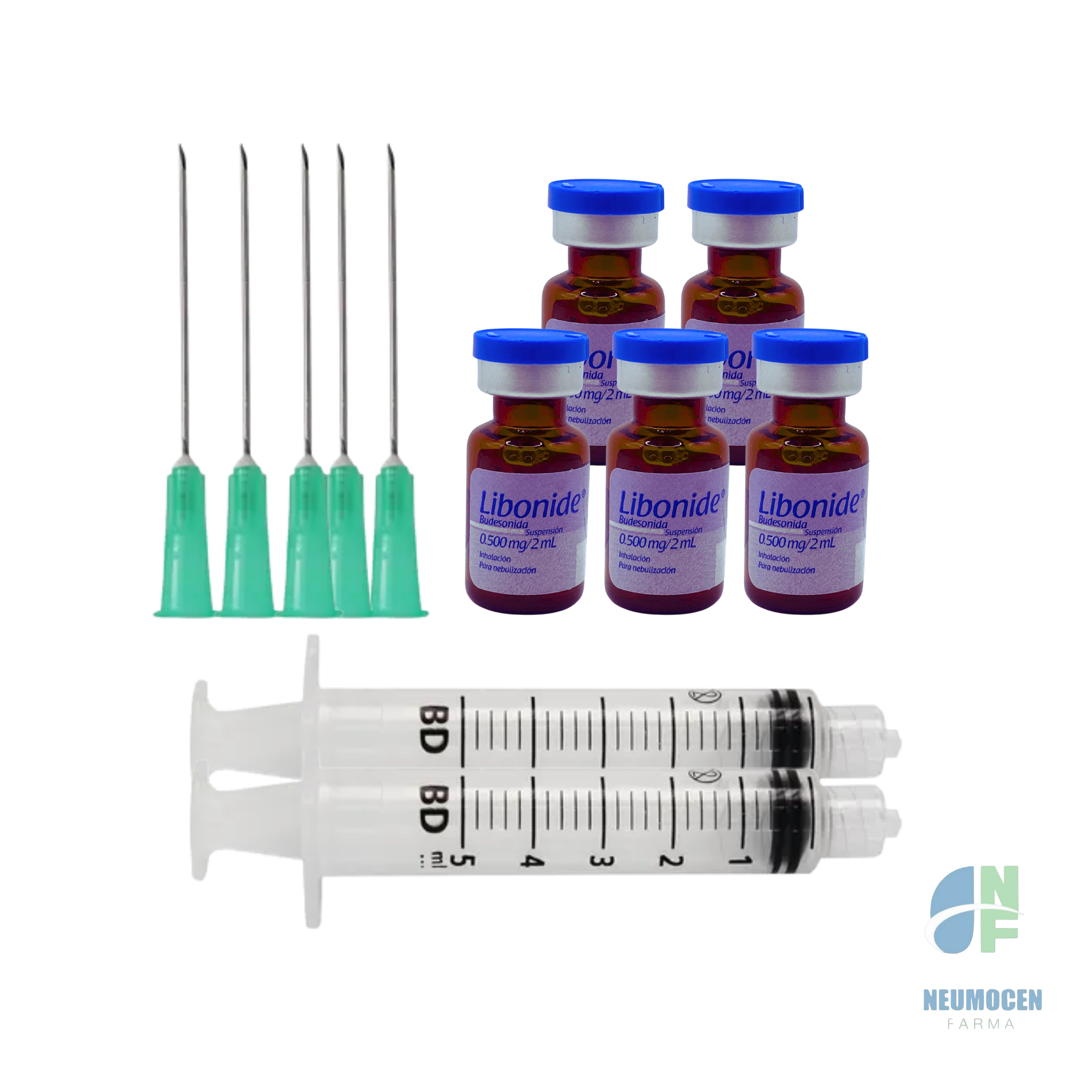 Caja con 5 frascos ámpula con 2 ml y 5 jeringas de 3 ml con agua