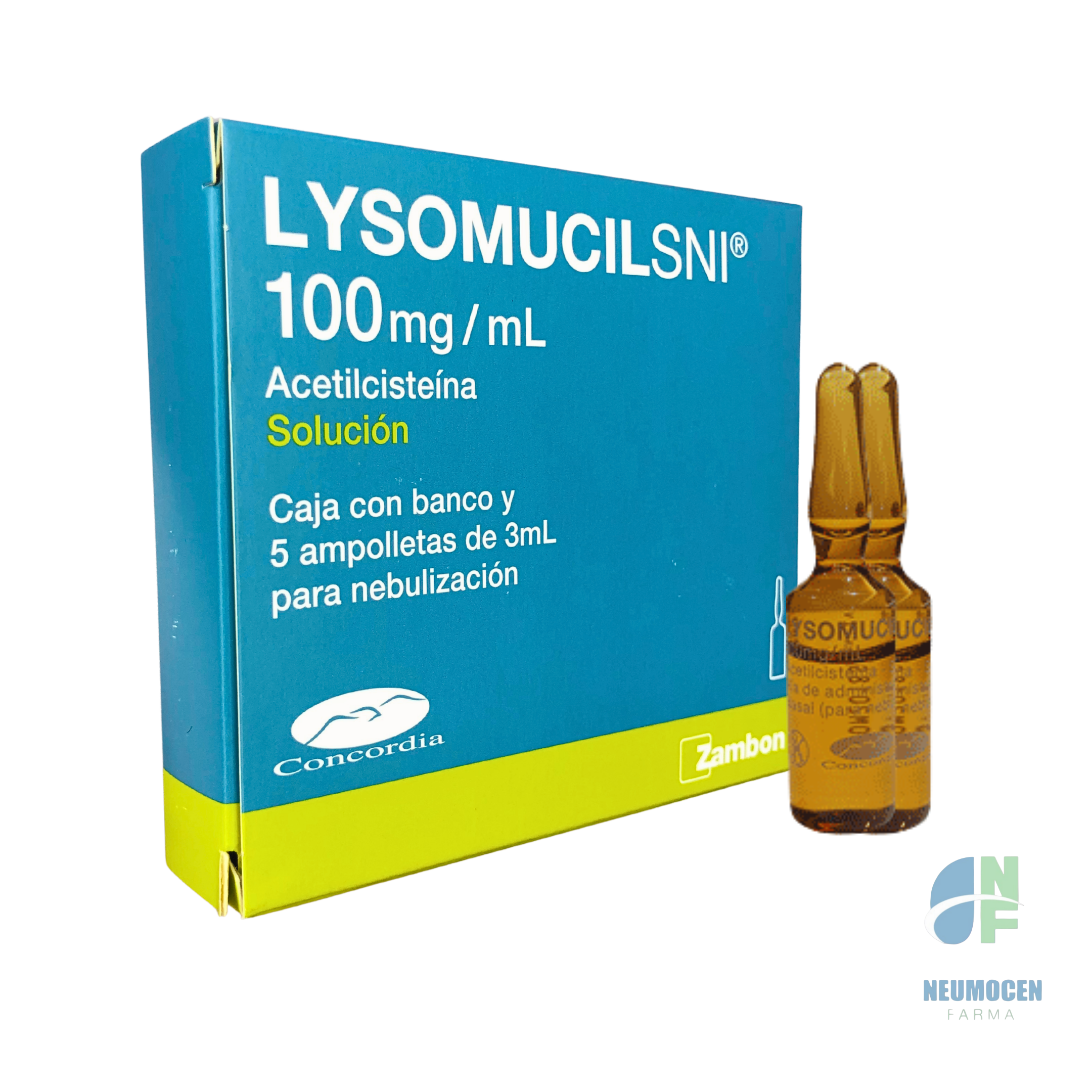 Caja con banco y 5 ampolletas de 3 ml para nebulización