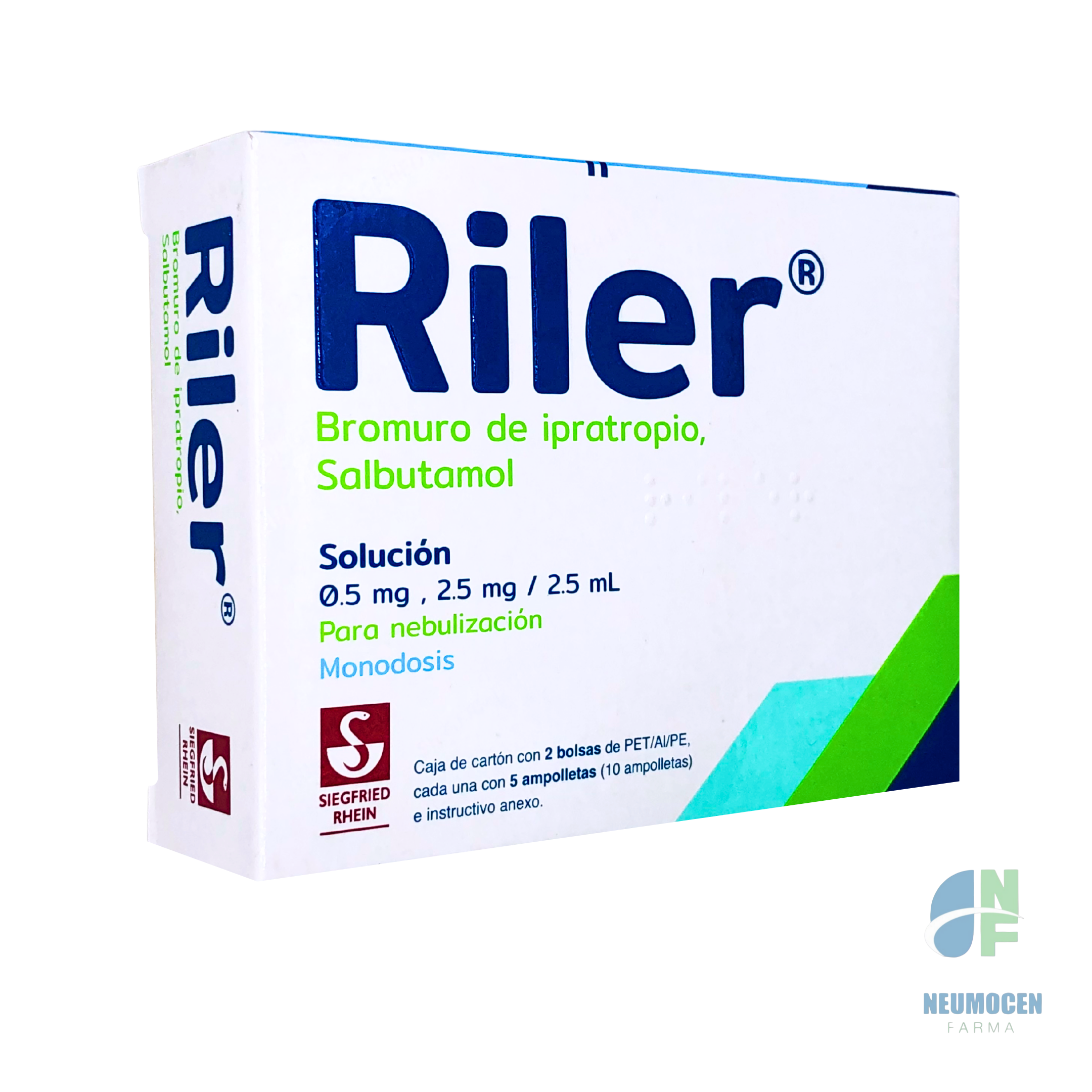 Caja de cartón con 2 bolsas PET/AI/PE, cada una con 5 ampolletas (10 ampolletas) e instructivo anexo