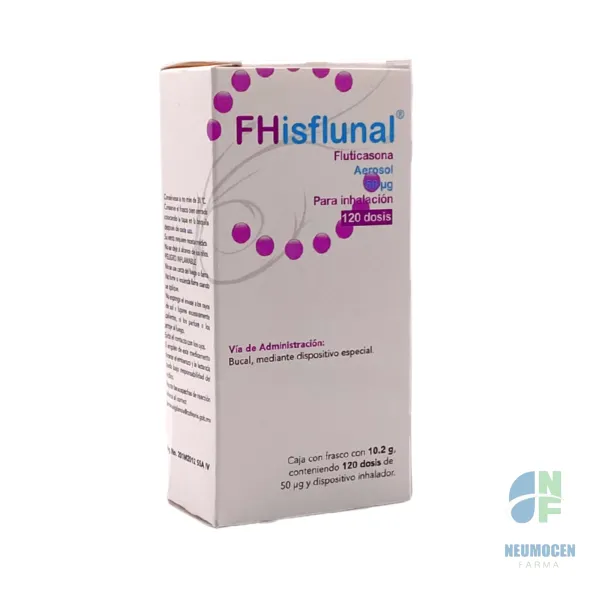 Caja con frasco con 10.2 g, contenido 120 dosis de 50 ug y dispositivo inhalador