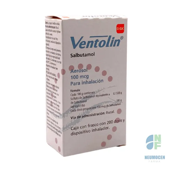 Caja con frasco con 200 dosis y dispositivo inhalador