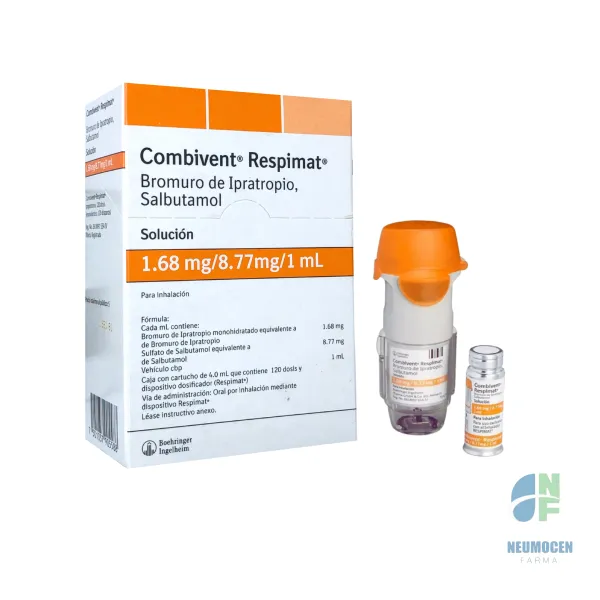 Caja con cartucho de 4.0 mL que contiene 120 dosis y dispositivo dosificador (Respimat*)