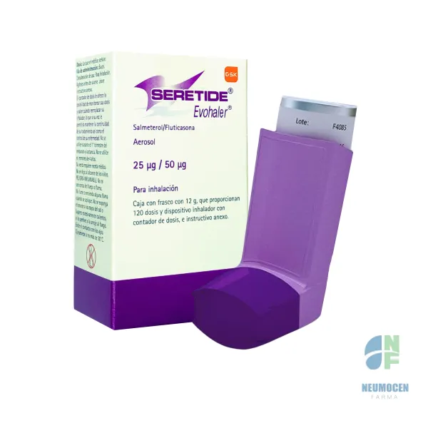 Caja con frasco con 12 g, que proporcionan 120 dosis y dispositivo inhalador con contador de dosis, e instructivo anexo
