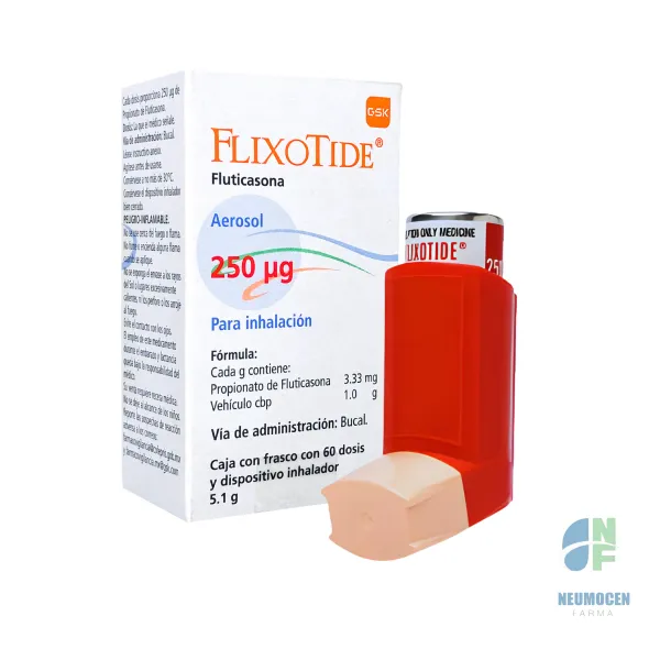Caja con un frasco con 60 dosis y dispositivo inhalador 5.1 g