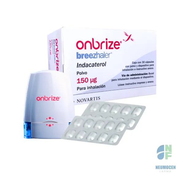 Caja con 30 cápsulas con polvo y dispositivo para inhalación e instructivo anexo