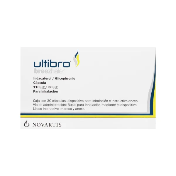 Caja con 30 cápsulas con polvo y dispositivo para inhalación e instructivo anexo.