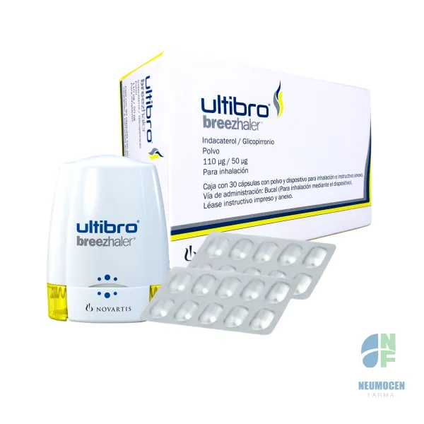 Caja con 30 cápsulas con polvo y dispositivo para inhalación e instructivo anexo.
