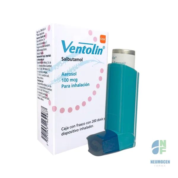 Caja con frasco con 200 dosis y dispositivo inhalador